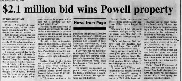 Greenehaven home and corporation sold to John Bowman June 25, 1999